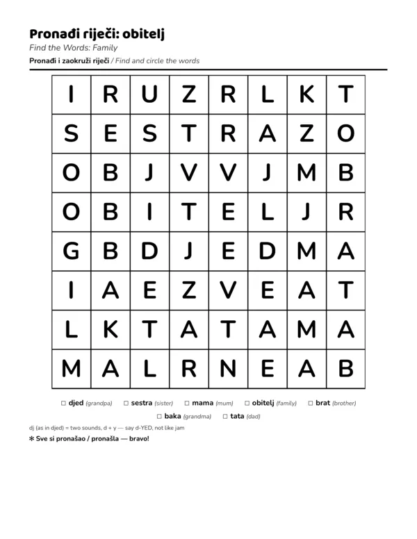 Preview of Pronađi riječi: obitelj